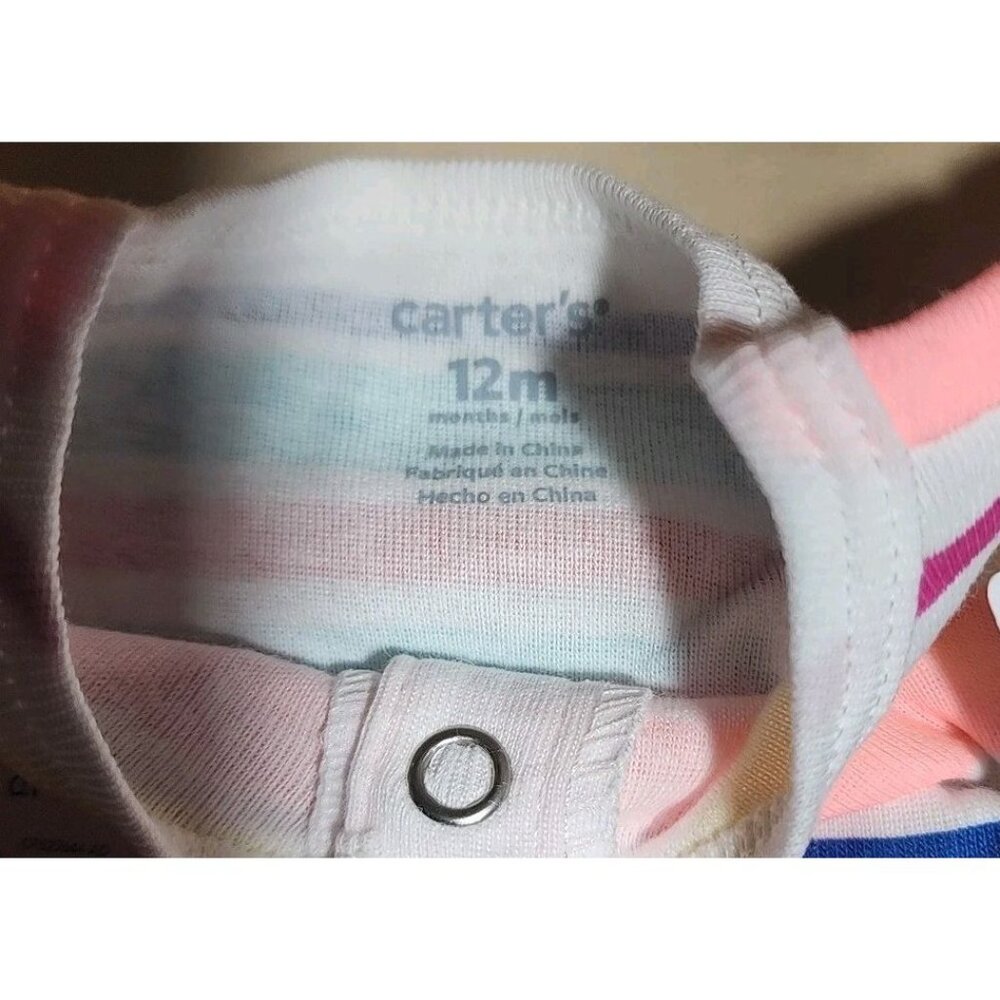 Carter's Baby Girl Sleeveless Romper 12M Stripes Multi Color Heart On Backside - Picture 2 of 6